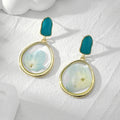 Gold Tone Round Pressed Flower Resin Stud Drop Earrings view 6