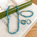 Blue Green Seed Bead Flower Necklace Bracelet Rings Four view 3