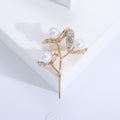 Gold Silver Three Pearl Branch Leaf Rhinestone Brooch view 6