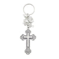 Pearl Cluster Ornate Silver Tone Cross Keychain and Attached Hardware view 5
