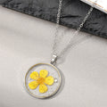 Twelve Design Silver Tone Round Resin Pressed Flower Pendant Necklaces view 10