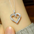 Silver Tone Open Heart Pendant Necklace with Clear Crystal Edge view 3