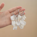 White Shell Look Petal Cluster Silver Tone Hoop Earrings view 1