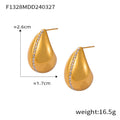 Teardrop Stud Earrings Crystal Side Line Ripple Smooth view 7