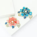 Enamel Peony Brooch with Pearl Center in Coral or Blue view 2