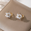 Gold Tone Triple Flower Small Hoop Earrings in Five Colors view 4
