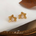 Gold Tone Pleated Flower Clear Teardrop Earrings In Stud And Clip Styles view 1