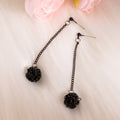 Black Woven Flower Ball Extra Long Chain Stud Earrings view 6
