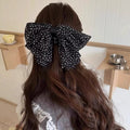 Black White Polka Dot Sheer Oversized Bow Hair Claw Clip view 1