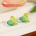 Blue Green Yellow Gradient Heart Stud Earrings Resin view 6