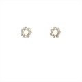Mini Gold Open Circle Six Pearl Cluster Stud Earrings view 5