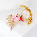 Enamel Girl on Chair Brooch With Pink Dress And Gold Tone Hair view 2