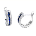 Deep Blue Baguette Triple-Row Hoop Earrings Silver Tone view 3