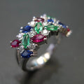 Silver Tone Multicolor Marquise Stone Wide Band Ring view 1