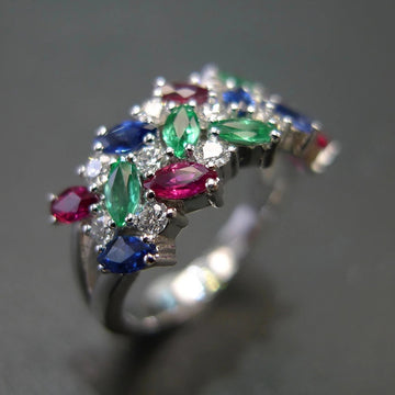 Silver Tone Multicolor Marquise Stone Wide Band Ring