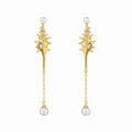 Gold Tone Clear Stone Branch Chain And Pearl Long Drop Earrings view 5