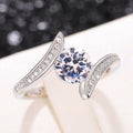 Silver Tone Bypass Solitaire Crystal Ring with Polished Metal Finish view 3
