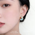 Gold Tone Teal Rust And Clear Stone Abstract Geometric Stud Earrings view 2