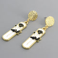 Gold Tone Clear Rectangle Black Rose Drop Stud Earrings view 3