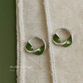 Silver Green Enamel Twist Hoop Earrings Pair Jewelry view 4