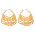 Gold Chain Fringe Hoop Earrings with Crystal Trim with Polished Details view 5