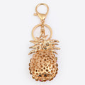 Amber Rhinestone Pineapple Keychain Green Crown Gold Hardware view 2