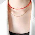 Gold Double Layer Necklace with Red or Black Glass Beads view 6