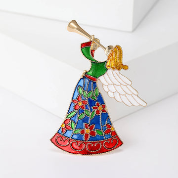Enamel Angel Trumpet Brooch Multicolor Floral Dress Accent Pin