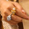 Twisted Band Multi-Sphere Pearl Pavé Gold Steel Rings view 3
