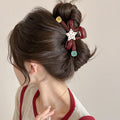 Black Acrylic Bow Red Polka Star Button Claw Hair Clip view 4