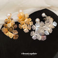 Metal Petal Long Drop Stud Earrings In Gold And Silver view 4
