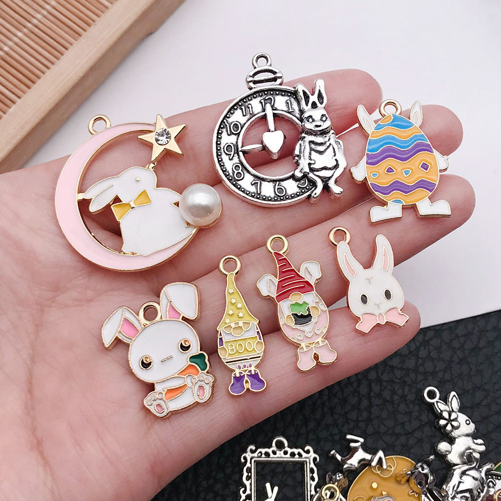 Enamel Zinc Alloy Easter Rabbit Egg Charm Pendant for DIY Earrings and Necklace Making