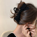 Black Long Satin Bow Shark Style Hair Claw With Draped Tails view 4