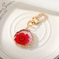 Gold Tone Irregular Round Pressed Flower Resin Clip Keychains view 7