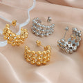 Hollow Ball Lattice C-Shaped Stud Earrings Gold Steel view 3