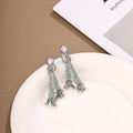 Pink and Blue Ornate Bead Long Statement Stud Earrings view 3