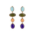 Multicolor Oval Resin Cabochon Long Dangle Earrings view 5