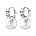 Silver Tone Pearl Huggie Earrings Clear Stone Bars Two Styles view 2