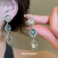 Triple Crystal Drop Ear Clips in Gold and Silver Tones view 4