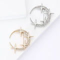 Crystal Crescent Moon And Star Brooch in Two Metal Tones view 1