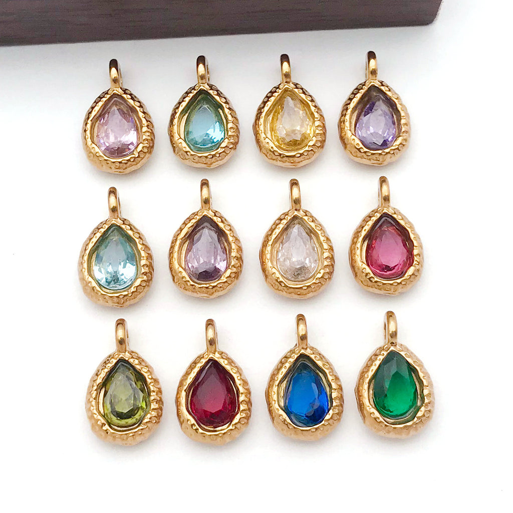 Stainless Steel Teardrop Oval Birthstone Charm Pendant 7x12mm for DIY Jewelry
