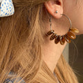 Brown And Ivory Shell Look Statement Hoop Stud Earrings view 2