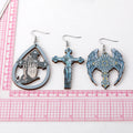 Silver Tone Gothic Cross and Praying Hands Acrylic Hook Earrings view 4