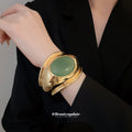 Gold Wide Open Cuff Bracelet Oval Stone Three Colors view 3