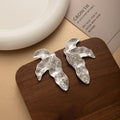 Gold and Silver Textured Three Leaf Statement Stud Earrings view 6