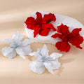 White and Red Layered Ruffled Flower Statement Earrings view 4