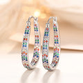 Multicolor Stone Oval Hoop Earrings Metal Jewelry Design view 2