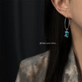 Silver Tone Large Hoop Earrings With Turquoise Irregular Stone Chips view 2
