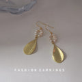 Gold-Tone Freshwater Pearl Circle Hammered Teardrop Earrings view 3