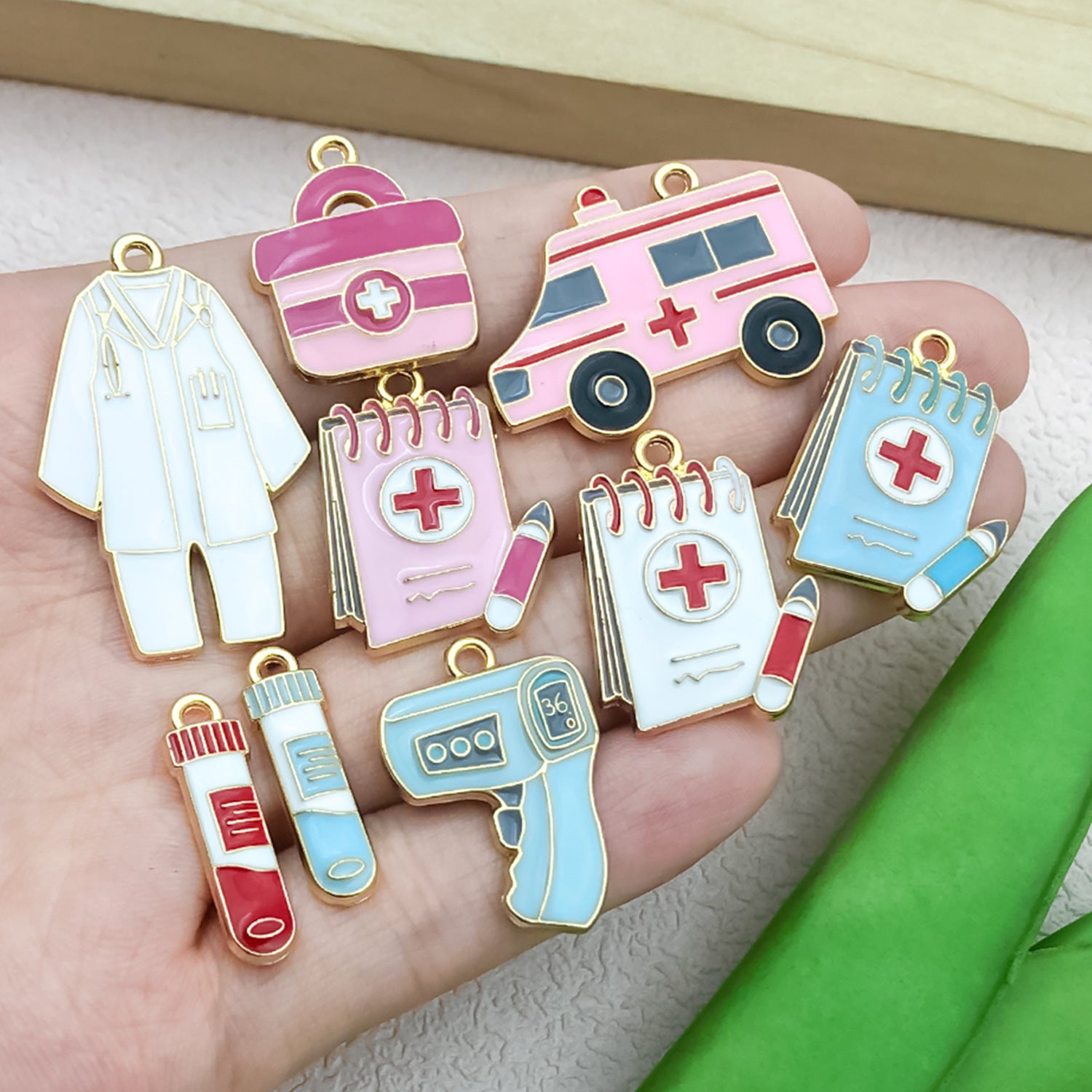 Enamel Zinc Alloy Nurse Hat Thermometer Syringe Nurse Cap Charm Pendant for DIY Medical Jewelry